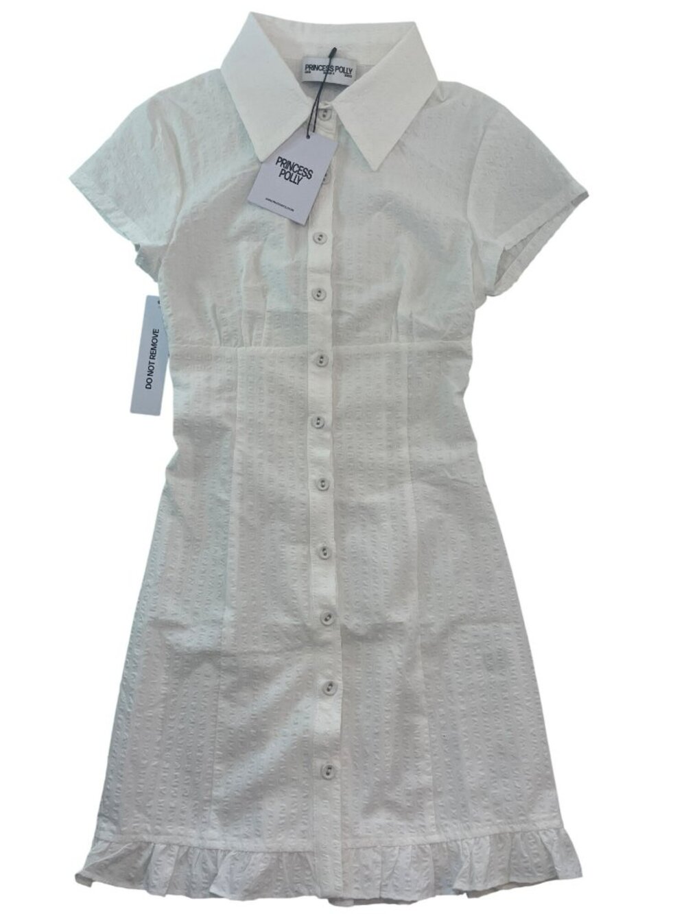 Princess Polly Covey Mini Dress White Button Front Ruffled Hem Wmn's US Sz 0 NWT - Picture 1 of 8